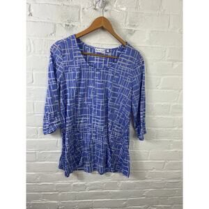 Habitat Women's Burnout Top 3/4 Sleeves Round Neck Check Periwinkle Blue Size M